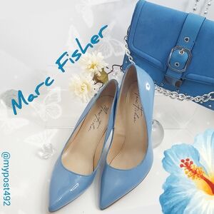 Marc Fisher🦋Pastel Blue Patent Pointed Toe Silhouette Heels Pump